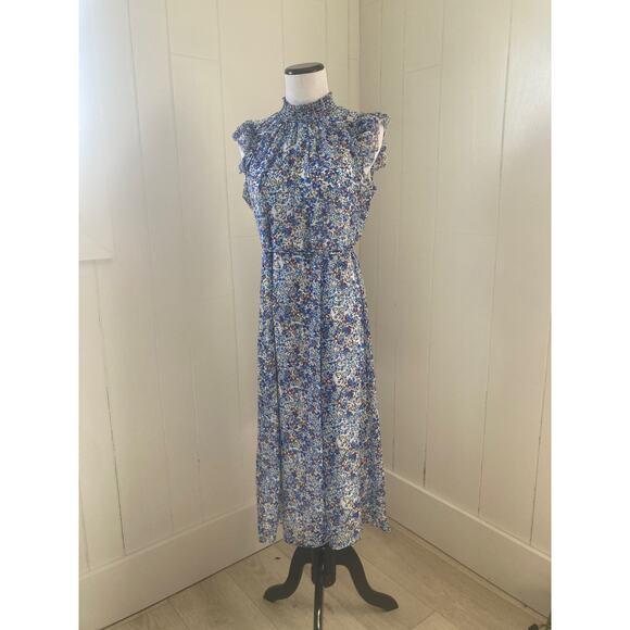 Nina Leonard Blue Floral Chiffon Midi Dress, Size M - Picture 1 of 6